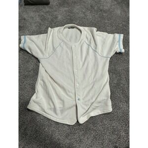 LCKR Mens Baseball Jersey Shirt XL Cream Off White Light Blue Piping Button Up